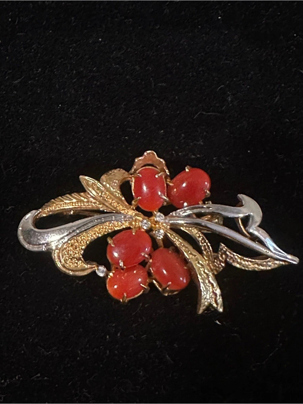 Red & Gold Floral Brooch New